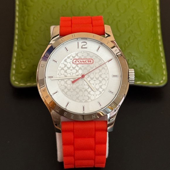 COACH Maddy Silicone Strap Signature Watch - Orange, Silver Stainless Case - Picture 2 of 11